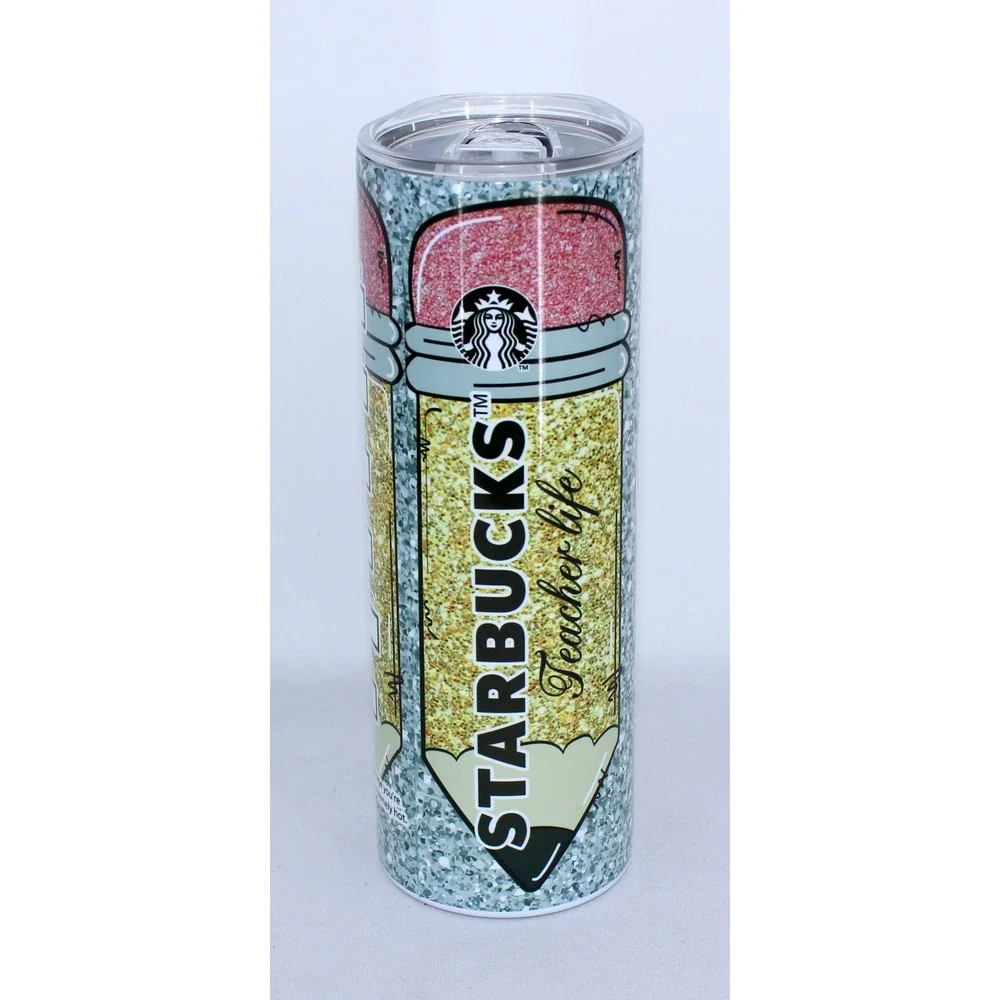 Starbucks Teacher Life Pencil Tumbler Leopard Print Insulated Travel Cup Lid